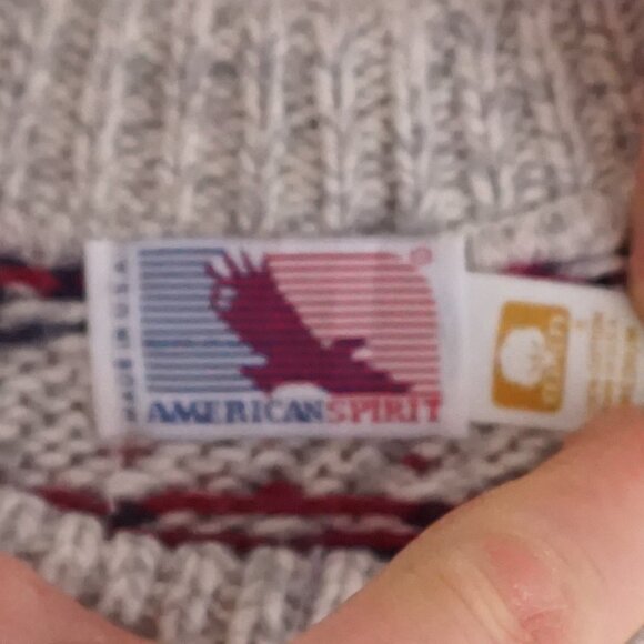 Vintage American Spirit Gray Wool Blend Fair Isle Cabincore Eclectic Sweater L - Picture 8 of 10